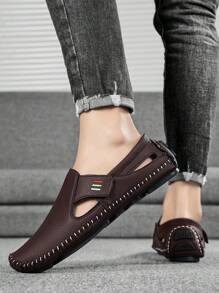 Men's Hollow Buckle Breathable Loafers, Casual Walking Shoes And Driving Shoes