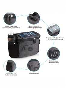 Adjustable Bike Handlebar Bag With Phone Pocket, Large Bicycle Front Storage Pouch With Zipper, With Shoulder Strap, Bicycle Bag For Mountain Bike And Road Bike Bicycle Accessories Lightweight Waterproof For Exercise Cycling Sport Outdoor Camping Travel Trip Summer Essentials For Men Women Student SchoolBike Frame Riding Bag Water Bag Rucksack For Cycling Exercise Outdoor Gym Sport Waterproof Lightweight Large Capacity Portable Accessories - Grey - View 8