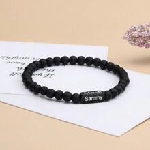 Men's Bracelets With Personalized Personalized, Commemorative Gifts To Father/Grandfather/Boyfriend - Black - View 2