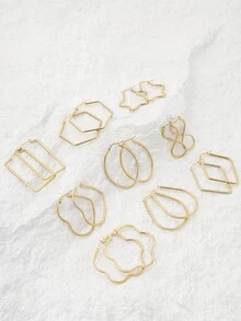 1對不鏽鋼簡約花心無限星形菱形水滴橢圓形蜂窩圈耳環，18K鍍金，適合女性日常佩戴和度假穿搭 - 金色 - 查看 1