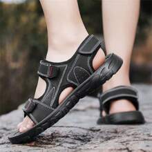 Men's All Season Sandals, Casual Outdoor Indoor Beach Slippers, Non-Slip Sole, Breathable Soft Adjustable Hook And Loop Strap