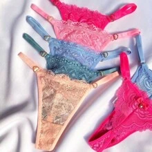 Kit 4 Tanga Fio dental Rendada calcinhas Sensual com regulagem paixão - Multicolorido - Visão 4