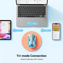 Chuột Bluetooth không dây, Chuột trong suốt, Chuột văn phòng sạc lại không gây tiếng ồn, Chuột máy tính kết nối nhiều thiết bị, Thích hợp cho máy tính để bàn/máy tính xách tay, Quà tặng cho phụ nữ - Màu xanh lam - Xem 4