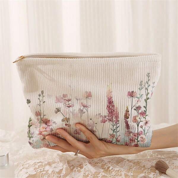 Hand-Painted Mushroom Pattern Print Corduroy Zipper Pouch, Portable Cosmetic Bag With Lining, Multifunctional Toiletry Organizer, Polyester Material, Unscented, Unisex-Adult, Non-Waterproof Makeup Organizer Makeup Storage Bag Mini Pouch Travel Small Makeup Case Accessories Make Up Holder Brush Bag Make Up Container Cosmetic Bag Travel Essentials Ladies Accessories Travelling Stuff Makeup Bag School Supplies Make Up Bag Holiday Essentials Makeup Bags Makeup Pouch Holiday Winter Back To School Supplies