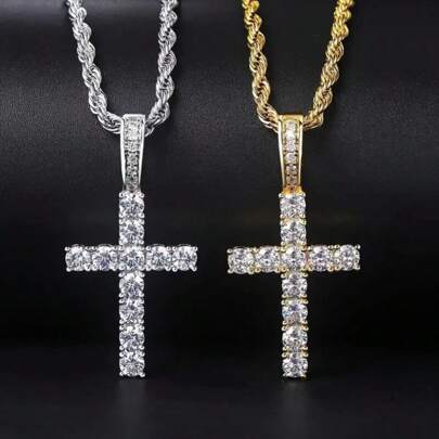1 chiếc vòng cổ mặt thánh giá bằng thép titan xoắn zirconia siêu nhỏ khảm, phụ kiện vòng cổ dài thời trang Punk cổ điển sang trọng, phù hợp cho trang phục thường ngày, tiệc tùng, ngày lễ, đa năng