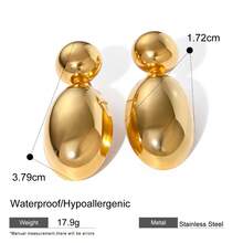 1 对奢华日常珠宝不锈钢几何椭圆形耳钉金色耳环 - 水滴形 - 查看 5
