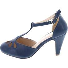 Women's Teardrop Cut Out T-Strap Mid Heel Dress Pumps