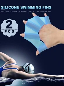 1對硅膠游泳蛙型腳蹼，游泳板手套，潛水手套成人用游泳裝備 - 藍色 - 查看 6