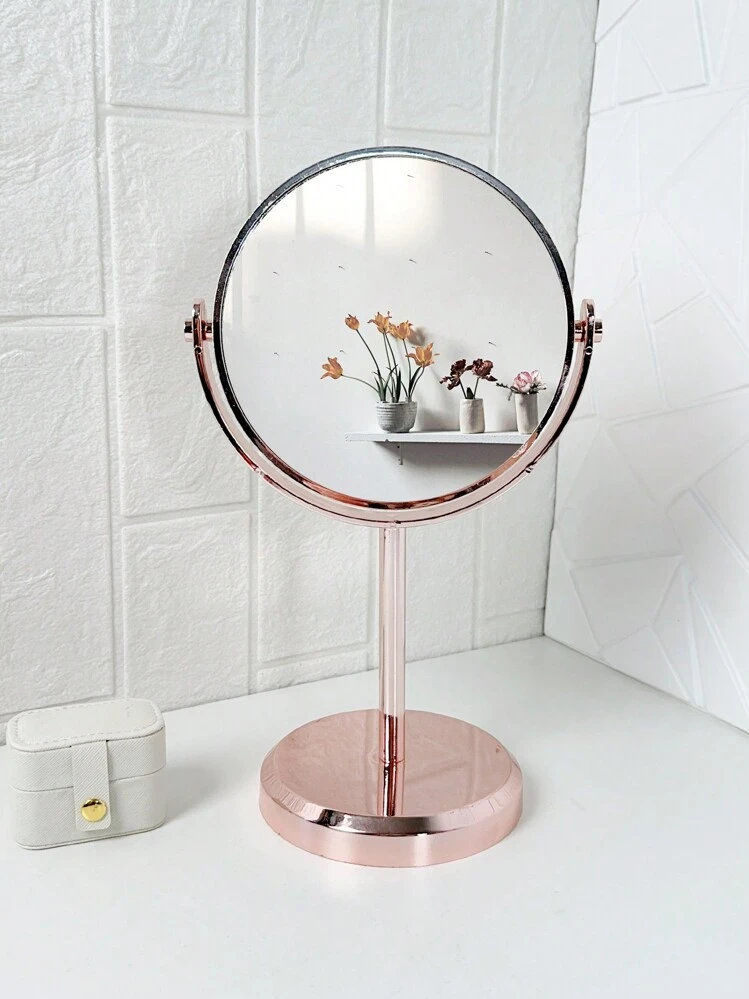 1 pieza Espejo de mesa de doble cara con revestimiento estilo europeo, espejo de princesa grande, maquillaje, barato, decoración de habitación, tocador, viaje, dormitorio, accesorios de maquillaje, espejo, espejo de tocador, barato, relleno de calcetines, maquillaje, herramientas de maquillaje, cosas baratas, regalos, regalos para mujeres, regalos de Navidad, sorteos, viaje, cosas baratas, artículos esenciales de viaje - Oro rosa - Añade 3