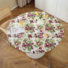 1pc Printed Round Tablecloth, Vinyl Flannel Backed Table Cover, 100% Waterproof And Oil-Resistant Plastic Tablecloth, Spring Flower Tablecloth, Round Elastic Edge, Suitable For Dinner Parties, Outdoors, And Picnics.