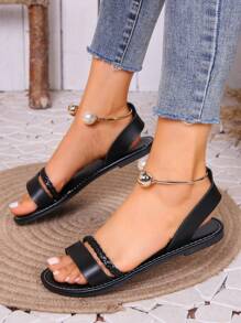 Women Handmade Beaded Chain Weave Flat Sandals With Ankle Strap, Perfect For Beach And Vacation