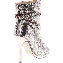 Women's Multi Color Sequins Peep Toe High Heel Above Ankle Bootie - Rose Gold - View 6