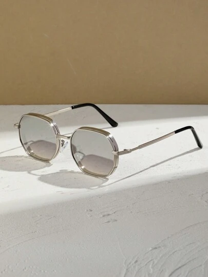 015068863-0009-SX2358 一副男女通用的金属几何时尚眼镜，街头风眼镜，适合室内/室外佩戴，黑色/金色/银色/棕色镜框，四季皆宜。附赠PU保护盒或纸盒。