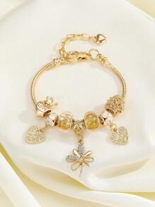 1 件创意空心心形串珠，金色蝴蝶心形，鱼尾仿珍珠可调节心形尾巴吊坠 - 蝴蝶結魚尾 - 查看 1