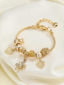 1 件创意空心心形串珠，金色蝴蝶心形，鱼尾仿珍珠可调节心形尾巴吊坠 - 蝴蝶結魚尾 - 查看 5