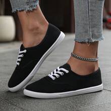 Frauen Leinwand Sportschuhe-Paarschuhe, Atmungsaktive runde Zehe-Schnür-Casual Schuhe, Frühling, Sommer, Herbst, einfarbige Modische Sneakers. Erhältlich in Weiß, Schwarz, Blau, Pink, Schwarz und Weiß, Orange, Grün, Gelb, Beige, Khaki, Dunkelkhaki und Braun.