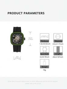 Men's Black Silicone Band Tough Sporty Square Hollow Dial Full Automatic Mechanical Watch - Black - View 7