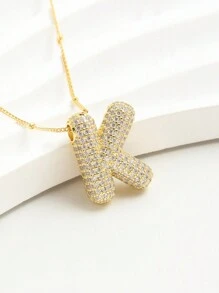 1個時尚氣泡啟發的立體氧化鋯氣球和字母吊墜，豐滿的26個字母頸鏈適用於女性 - XT-394 - 查看 25