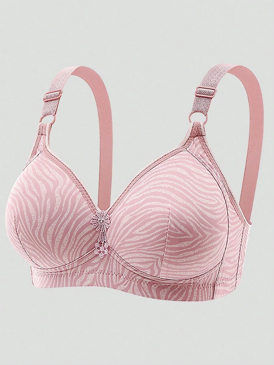 Brasier para mujer con rayas, cierre con gancho y ojo, y compresión lateral para evitar el caído