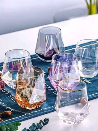 1 st 300ml hexagonalt glas Creative Bländande Transparent Hem Vattenglaskopp