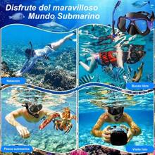 Set de Snorkel para Adultos Gafas de Buceo Panorámicas Antivaho Tubo de Buceo de Cristal Templado con Dos Juegos de Tapones Impermeables Apto para Snorkel, Natación - Azul - Ver 8