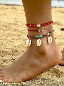 imoli 4 piezas Pulsera tobillera con concha & con diseño de diamante de imitación