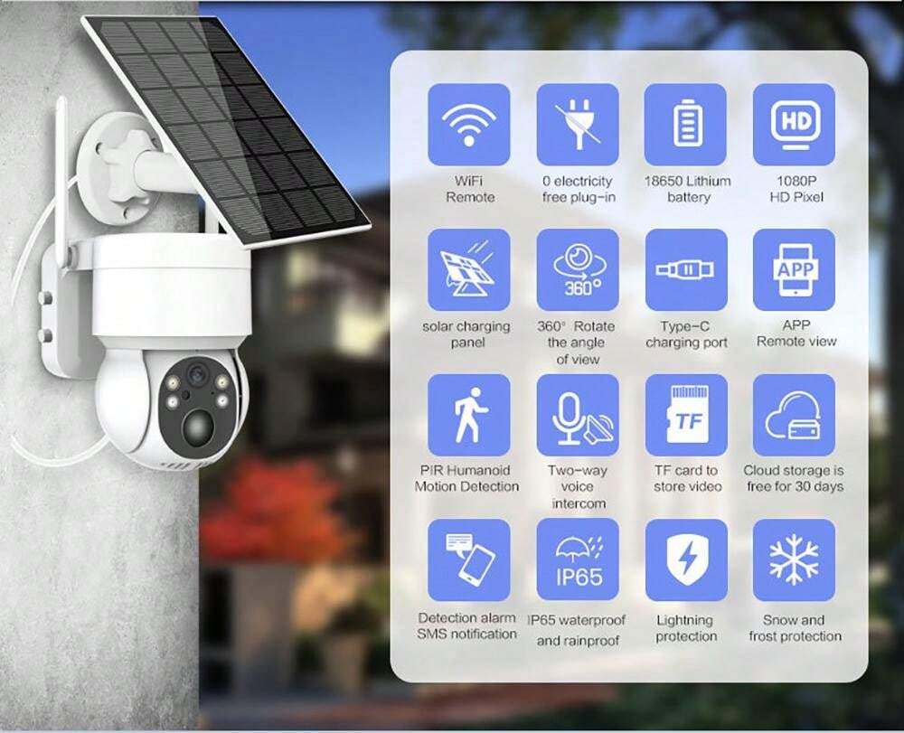 2K Solar PTZ Camera Wifi Outdoor 4MP PIR Human Detection Wireless Surveillance IP Cameras With