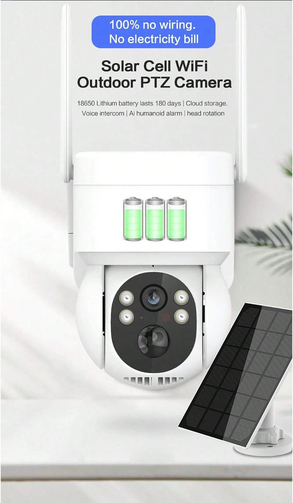 2K Solar PTZ Camera Wifi Outdoor 4MP PIR Human Detection Wireless
