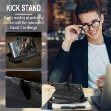 Ví da đựng thẻ điện thoại Tương thích với Samsung Galaxy IPhone Xiaomi Redmi Flip Cover - màu đen - Xem 4
