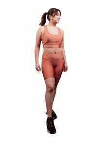 Conjunto Deportivo Set de Short y Top Leggins Ultraligeros Transpirables - Naranja - Ver 1