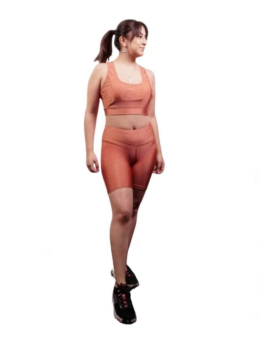 Conjunto Deportivo Set de Short y Top Leggins Ultraligeros Transpirables - Naranja - Ver 1