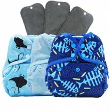 6 Peças compostas por 3 Protetores de Fralda e 3 Inserções de tamanho único, Protetores de Fralda de Pano para Bebê com Duplo Vão, Presentes de Decoração Familiar para Chá de Bebê - Multicolorido - Visão 9