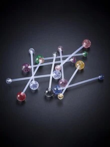 10 chiếc khuyên xỏ khuyên hình ngôi sao lấp lánh bằng acrylic đính kim sa dài cho phụ nữ mang thai, rốn, thanh tạ, nút bấm - Nhiều màu - Xem 5