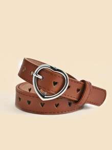 1入組銀心形搭扣PU皮腰帶適用於大兒童 - 黑色 - 查看 7