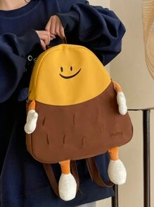 Fashionable Cartoon Pattern Backpack, Casual School Bag - Coffee Brown - View 4