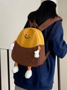 Fashionable Cartoon Pattern Backpack, Casual School Bag - Coffee Brown - View 5