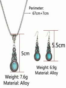 4入組 NICE NEEDED 綠松石珠寶套裝，多股頸圈項鍊和耳環，波西米亞彈性手鐲主題聚會配飾，適用於女士和女孩 - 綠色 - 查看 5