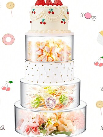 3件/2件/1件套装亚克力蛋糕架，透明圆形塑料展示架，适用于婚礼、生日派对、宴会、甜点和派对用品、圣诞节用品、透明蛋糕架、带盖蛋糕架