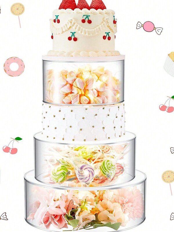 Set de 3 piezas/2 piezas/1 pieza de soporte acrílico para tartas, soporte de exhibición de plástico transparente redondo para bodas, fiestas de cumpleaños, banquetes, postres y suministros para fiestas, suministros navideños, soporte transparente para tartas, soporte para tartas con tapa