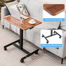 Mobile Standing Desk, Height Adjustable Rolling Laptop Desk Overbed Table, Mobile Desk Workstation Teacher Podium W/ Wheels, Small Portable Computer Desk Cart For Home Office (Rustic Brown) - Rust Brown - View 3