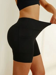 Bauchkontrolle Yoga-Shorts mit Taschen für Frauen - High-Waist-Workout-Shorts für Sportbekleidung