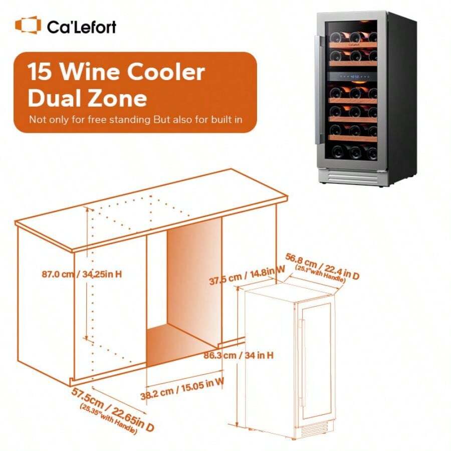 Ca'Lefort 15 Inch Dual Zone 28Bottles BuiltIn Or Freestanding Wine