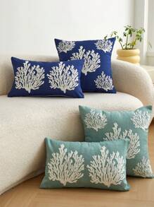 All Seasons Seaside Style Outdoor Waterproof Fabric Coral Embroidery Pillow Cover For Home Decor - Navy Blue - View 2