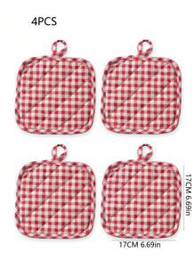 2pcs/4pcs Heat Resistant Pot Holder, Checkered Square Insulation Pad, Multi-Functional Quilted Insulation Mat For Kitchen, Dining Room, Tabletop, Baking - Red - View 11