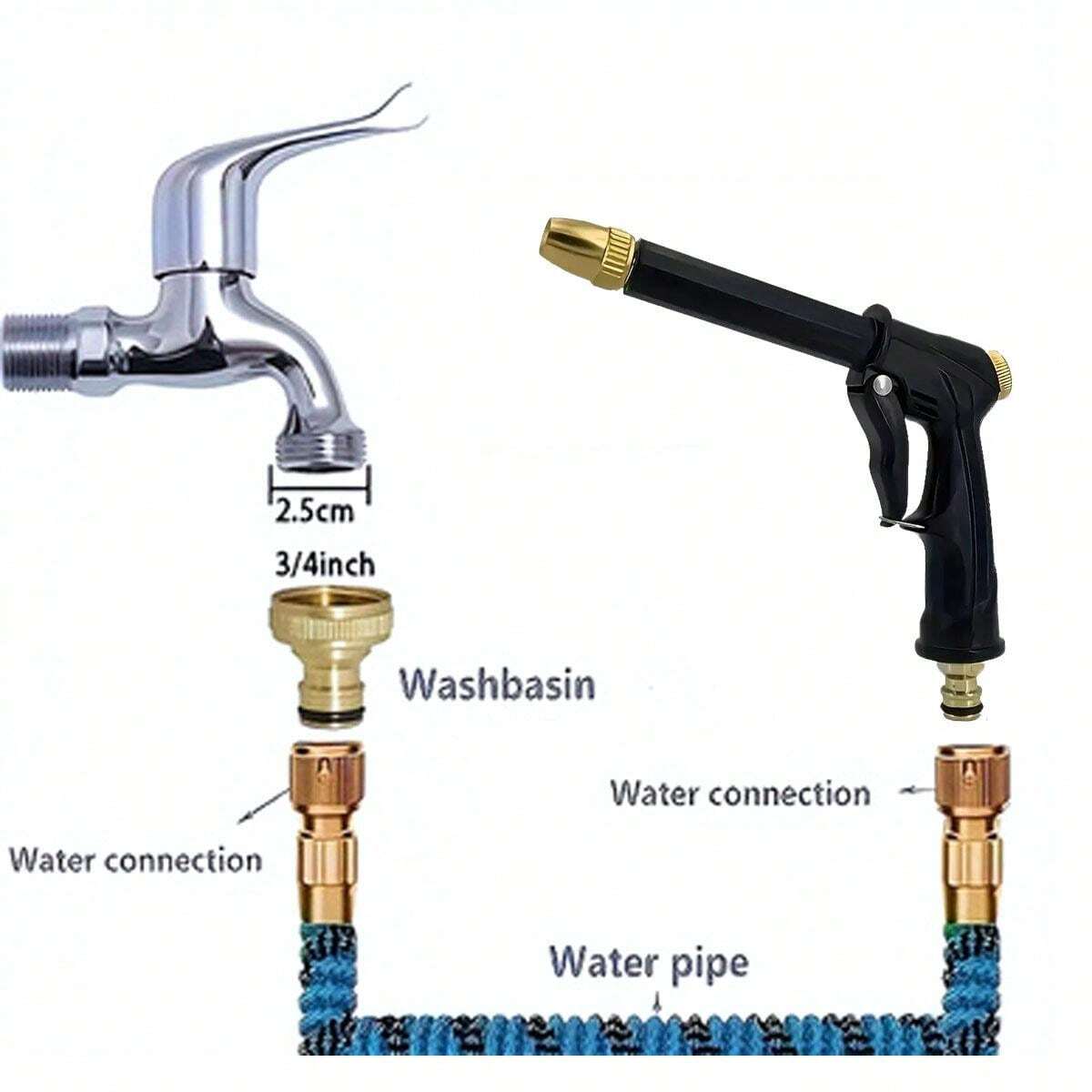 3x Expandable Garden Hose, Elastic Watering Hose With Nozzle, Rubber