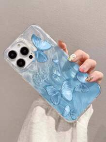 1pc Blue Gradient Sparkling Butterfly Pattern Phone Case