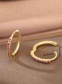 1 par Pendientes de tachuela cobre & rosado zirconia cúbica incrustado de moda & elegante redondo , perfecto para regalo de citas - Multicolor - Ver 4