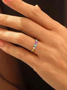 ESBERRY 1入組彩色心流行戒指適合女士S925純銀白金顏色精細首飾類日常穿著禮物 - 銀色 - 查看 4