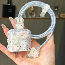 5pcs 3D Cute Cartoon Covers Compatible With Apple 20W Charger, Phone Data Cable, Soft Case, Silver Foil Creamy Gel Cable Protector, Charger Protector