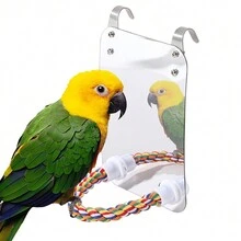 Bird Mirror Parrot Toy With Rope Perch Hanging Chew For Cage Swing Pet Supplies - Clear - View 4